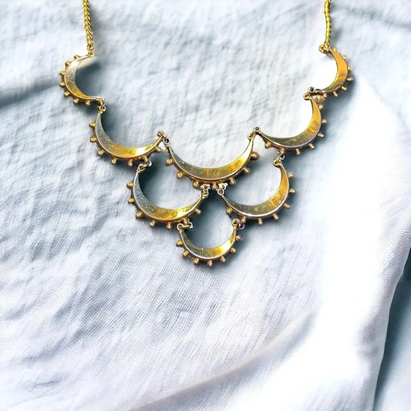 Vintage Crescent Moon Gold Tone Bib Necklace - Picture 3 of 3